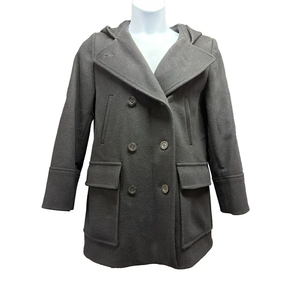 Michael Michael Kors Wool Hooded Coat Women's Size 10 Black Double Breasted